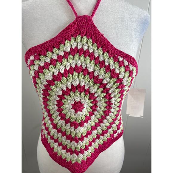 NWOT BP from Nordstrom Crochet Hankerchief Halter Top in Pink Festival Swirl XL - Picture 6 of 7